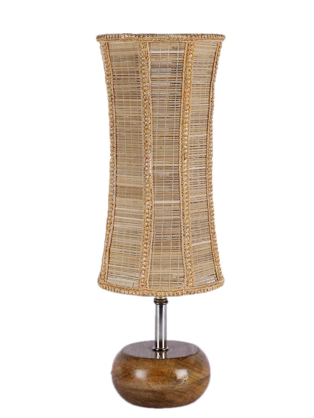 Wood Table lamp with Damru Bamboo Shade
