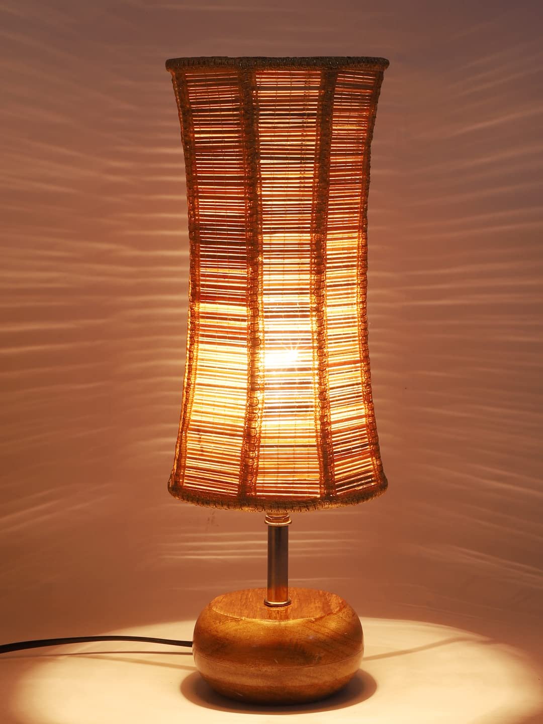 Wood Table lamp with Damru Bamboo Shade