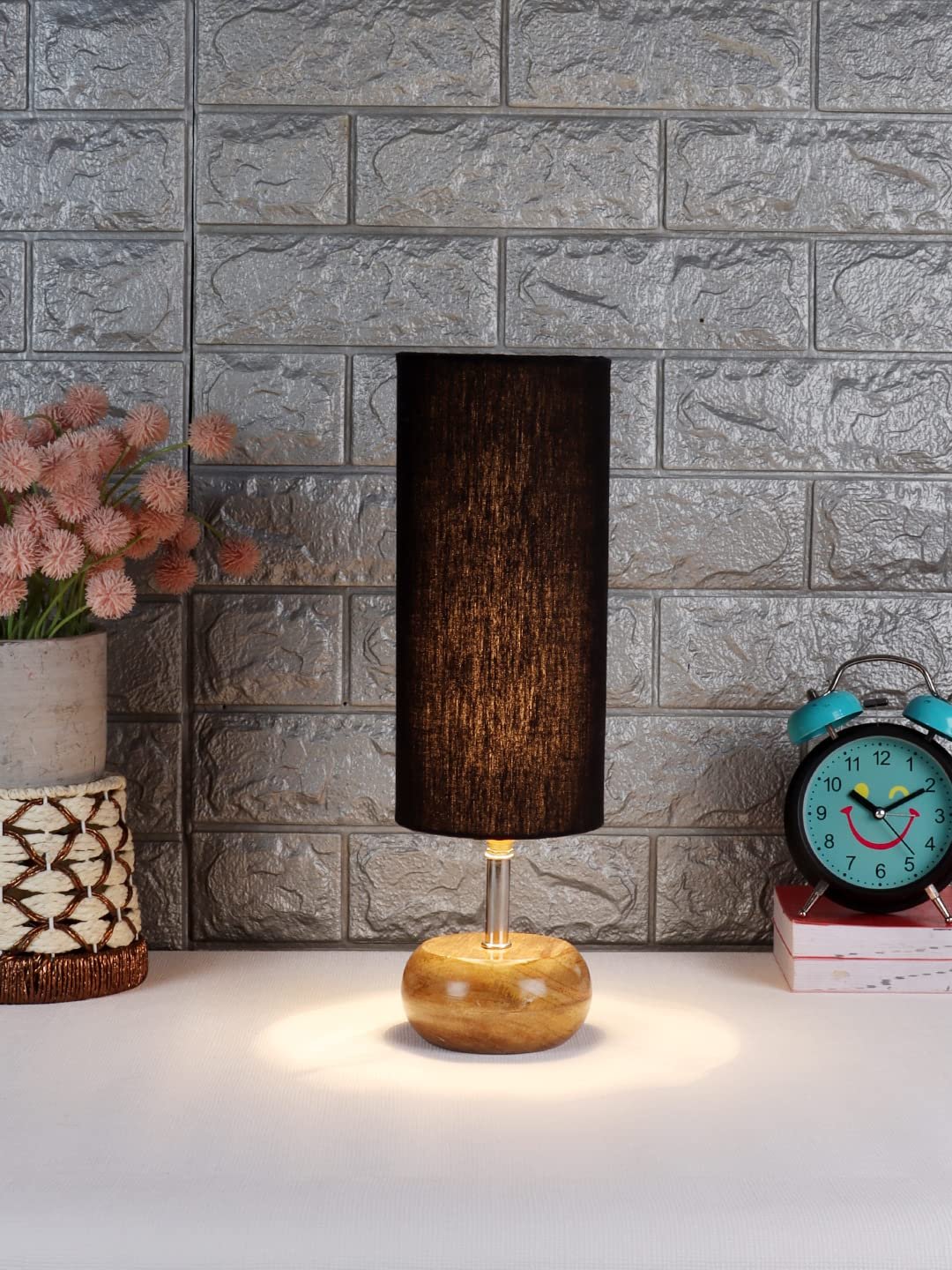 Wood Table lamp with Black Cotton Shade