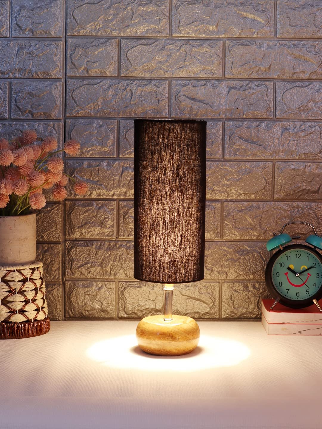 Wood Table lamp with Black Cotton Shade