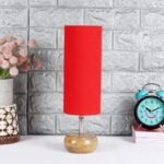Wood Table lamp with Red Cotton Shade