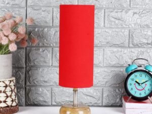 Wood Table lamp with Red Cotton Shade