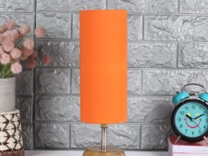 Wood Table lamp with Orange Cotton Shade