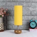 Wood Table lamp with Yellow Cotton Shade