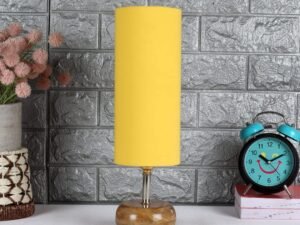 Wood Table lamp with Yellow Cotton Shade