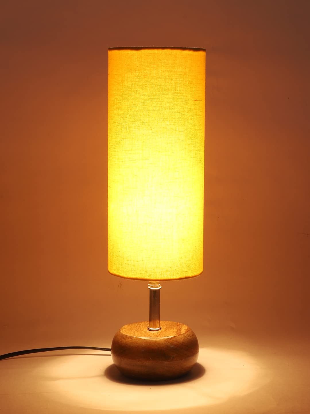 Wood Table lamp with Yellow Cotton Shade