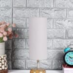 Wood Table lamp with Grey Cotton Shade