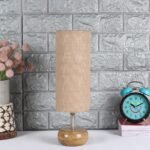 Wood Table lamp with Beige Jute Shade