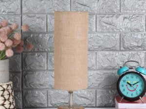 Wood Table lamp with Beige Jute Shade