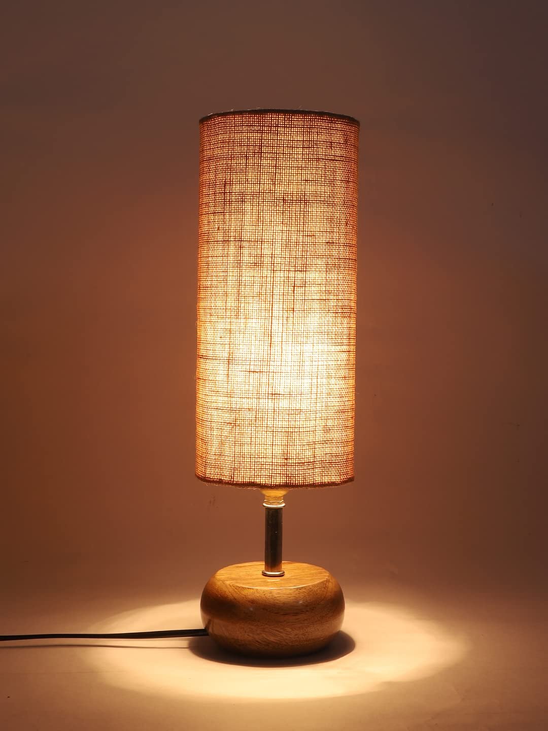 Wood Table lamp with Beige Jute Shade