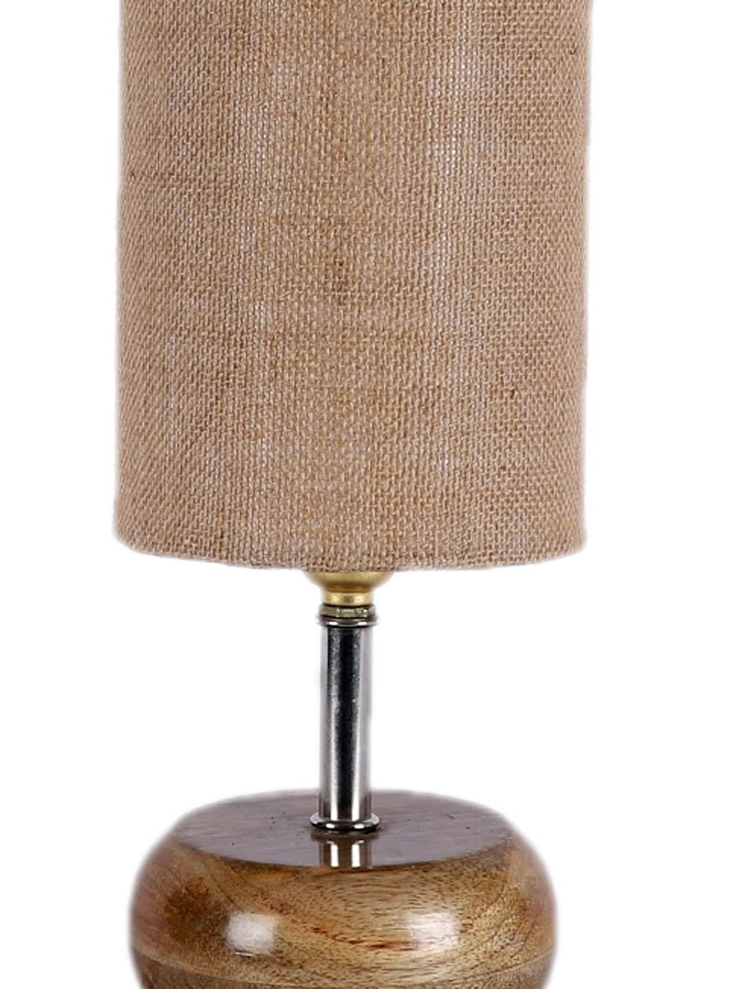 Wood Table lamp with Beige Jute Shade
