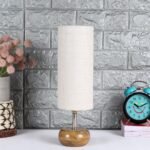 Wood Table lamp with White Jute Shade