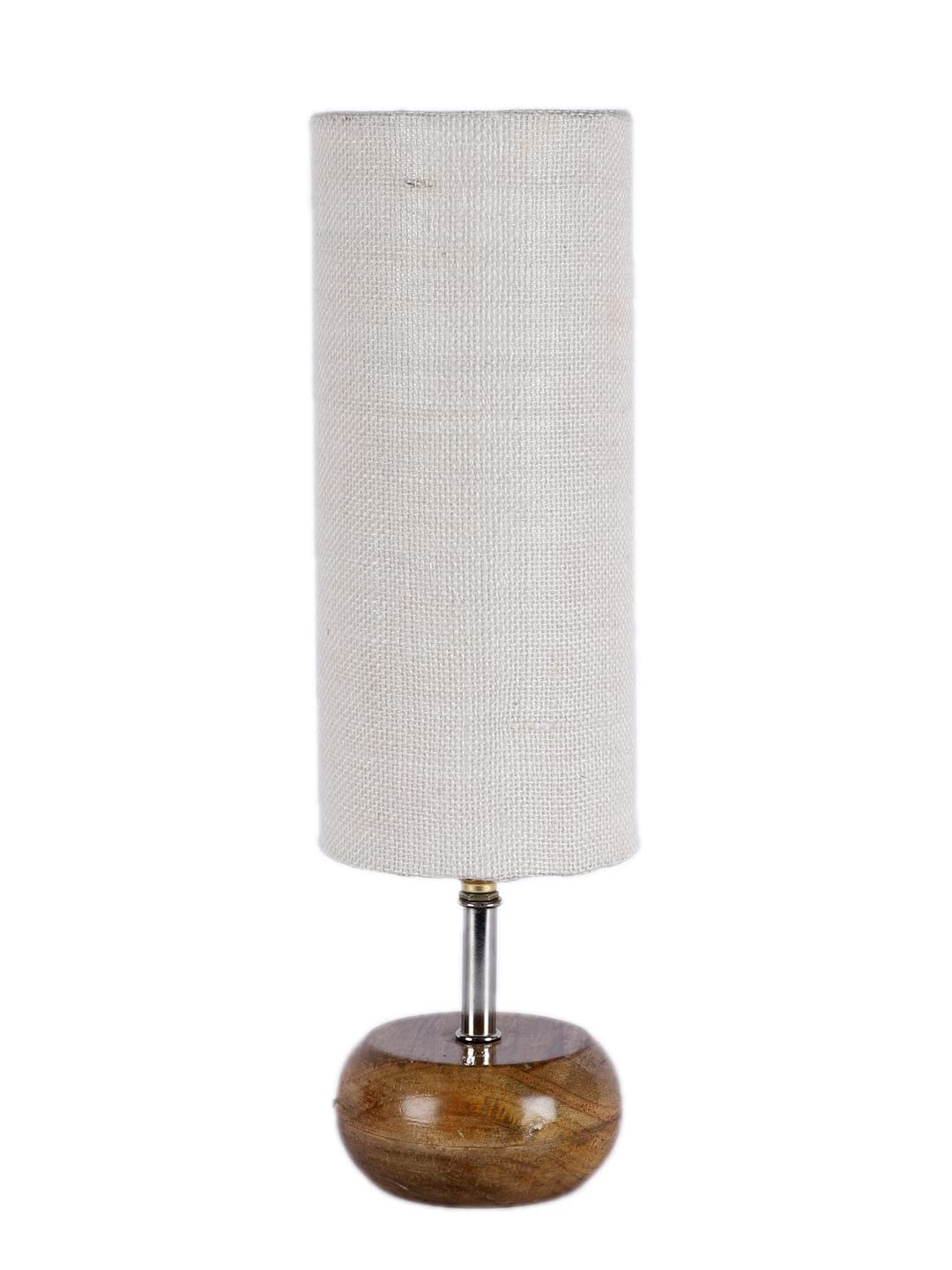 Wood Table lamp with White Jute Shade