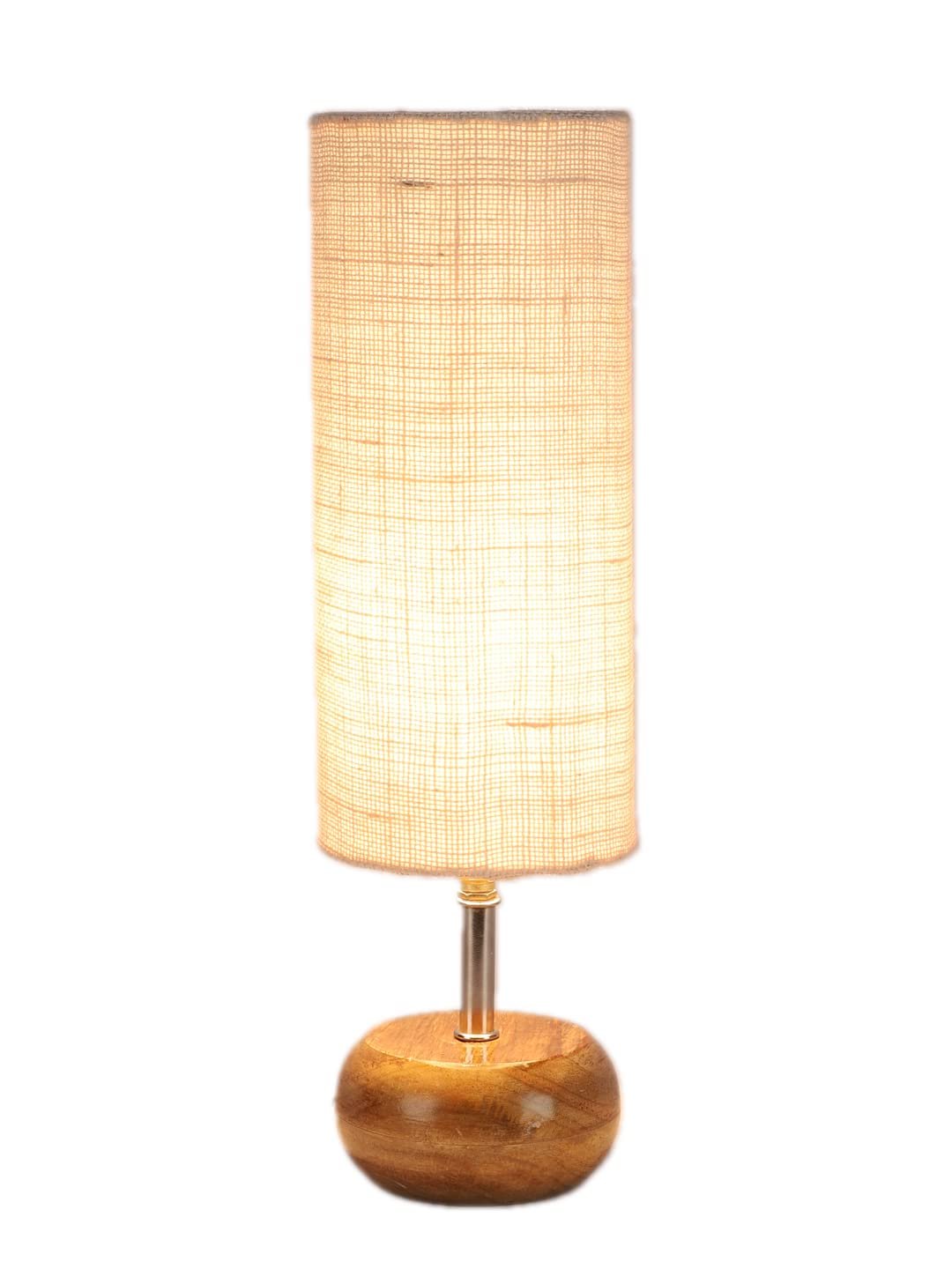 Wood Table lamp with White Jute Shade