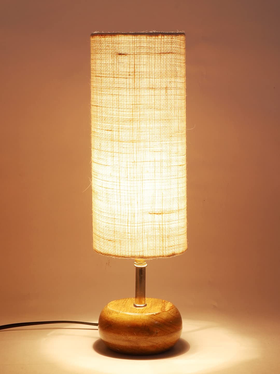 Wood Table lamp with White Jute Shade