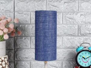 Wood Table lamp with Blue Jute Shade