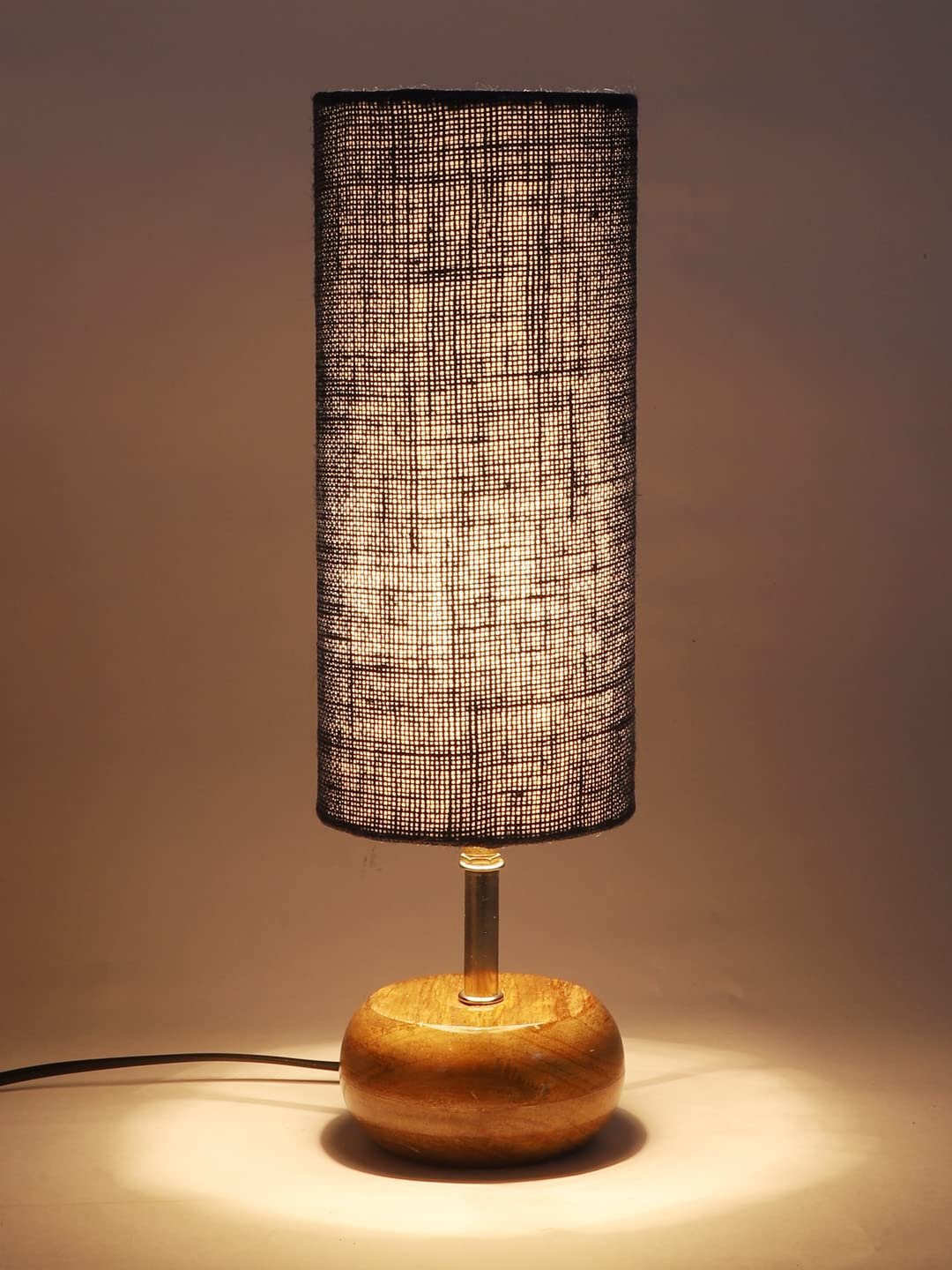 Wood Table lamp with Blue Jute Shade