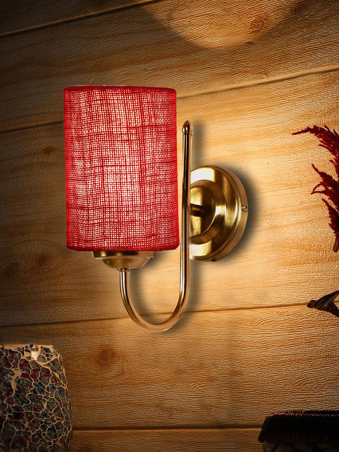 Wood Table lamp with Multicolor Cotton Shade
