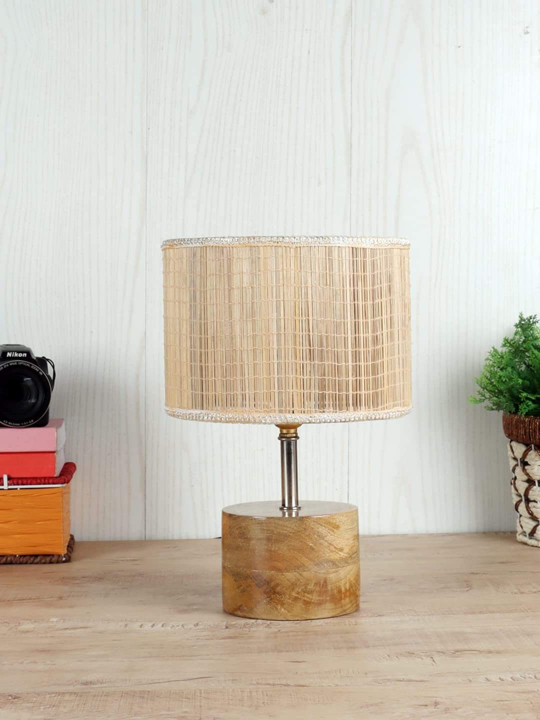 Wood Table lamp with Bamboo Shade