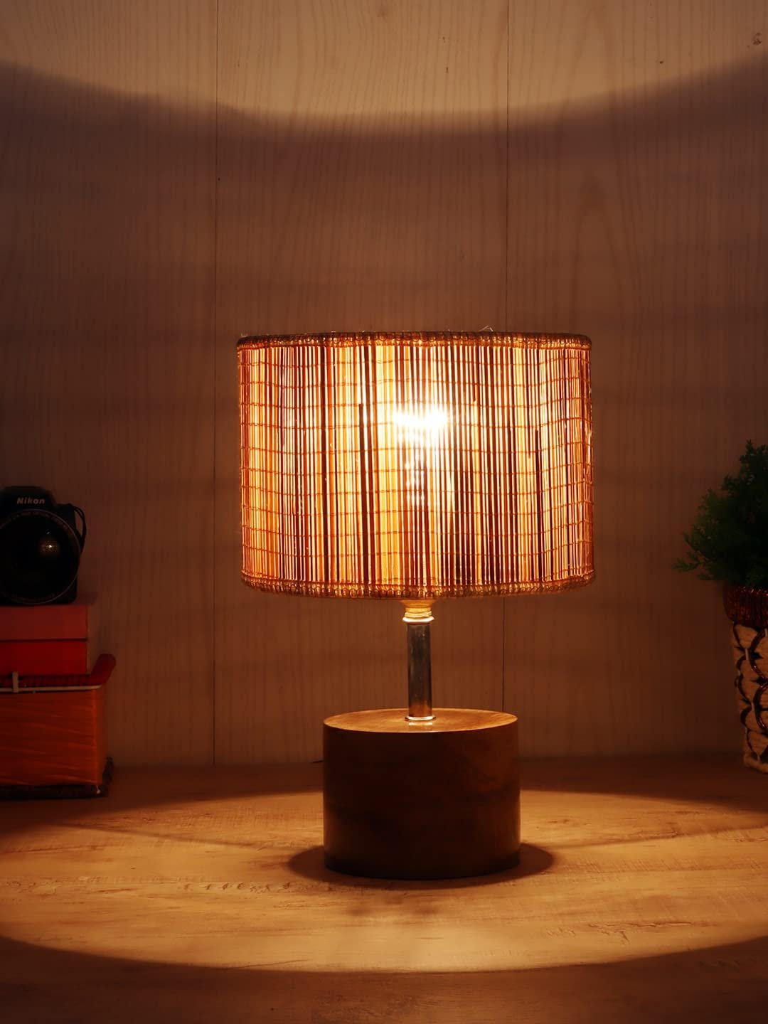Wood Table lamp with Bamboo Shade