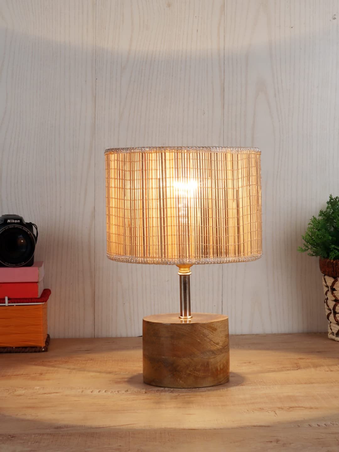 Wood Table lamp with Bamboo Shade