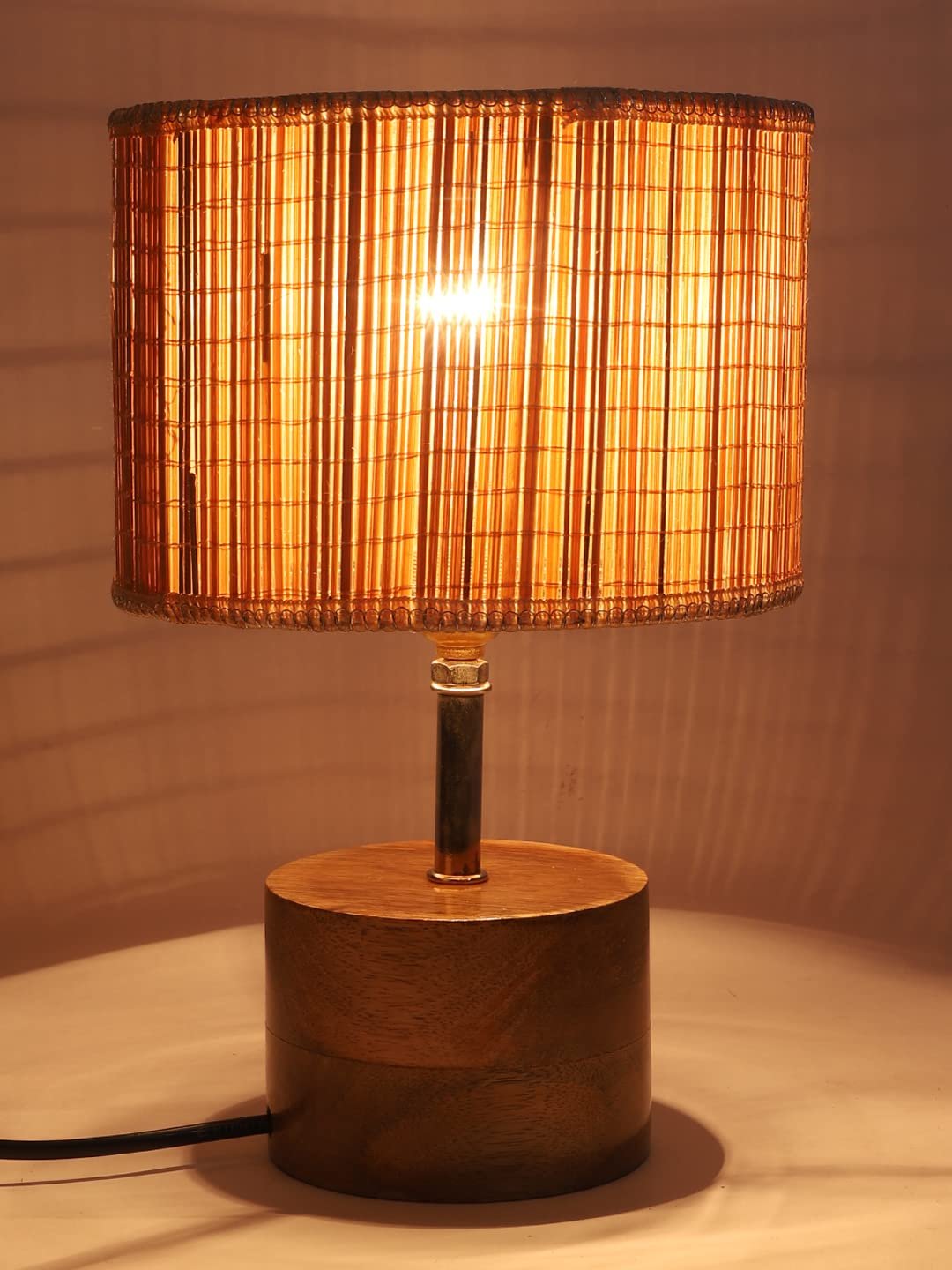 Wood Table lamp with Bamboo Shade