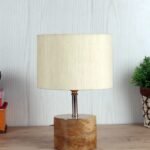 Wood Table lamp with Off-White Cotton Shade