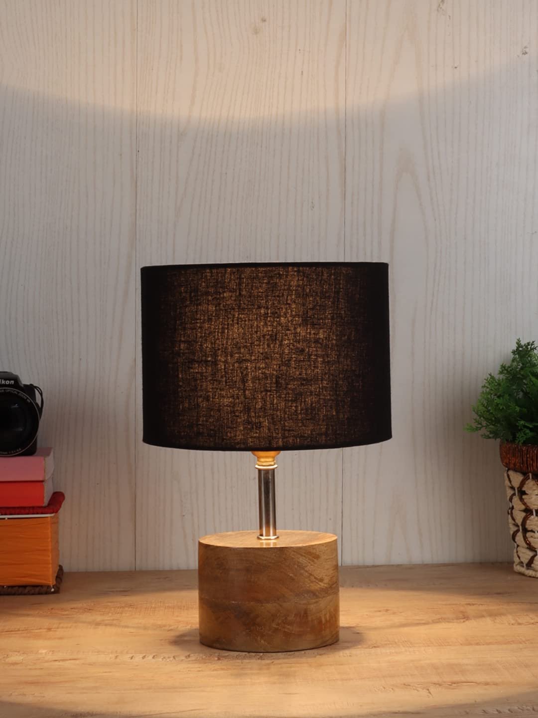 Wood Table lamp with Black Cotton Shade