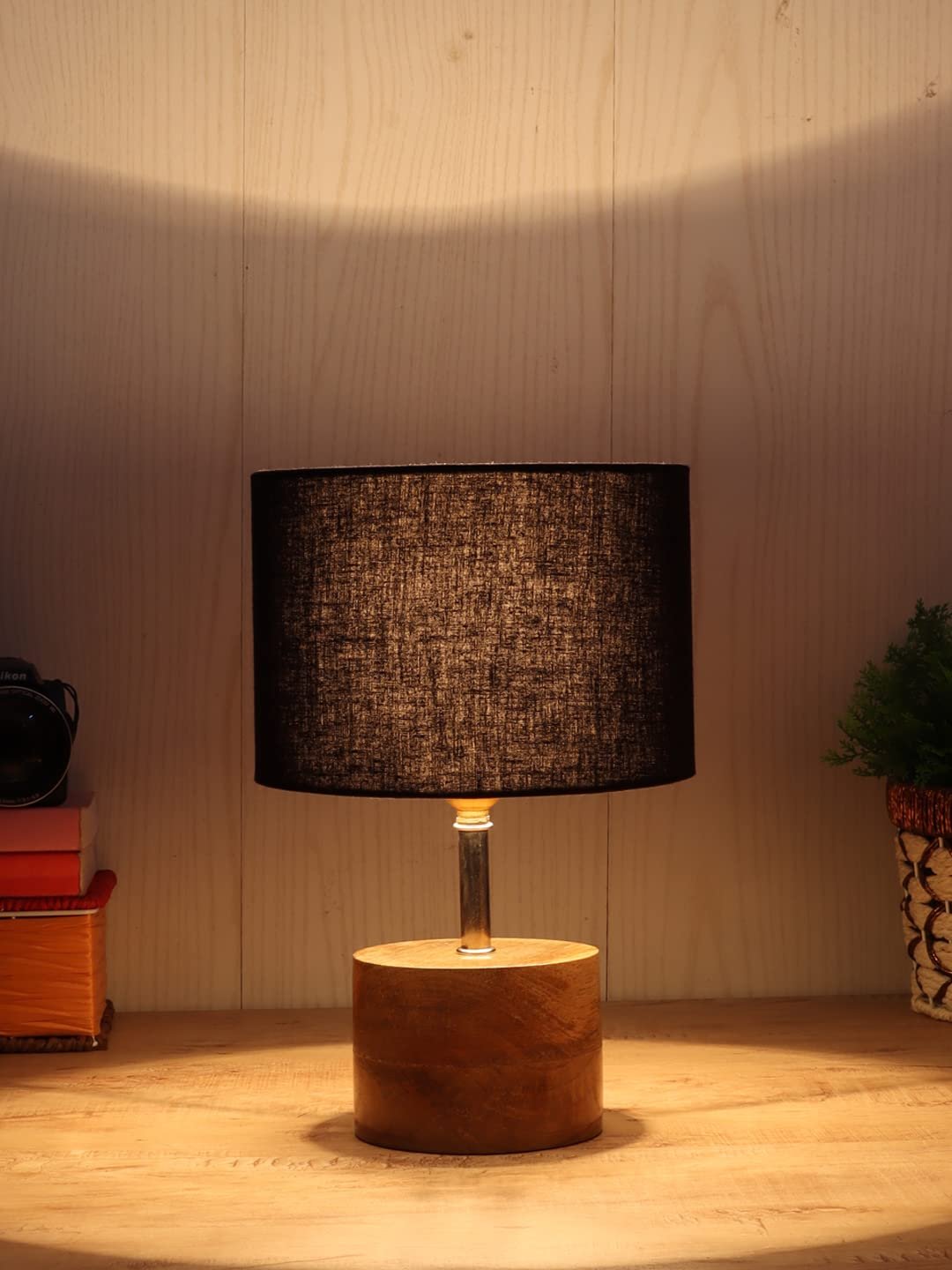 Wood Table lamp with Black Cotton Shade