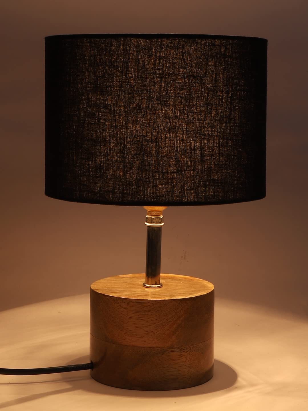Wood Table lamp with Black Cotton Shade