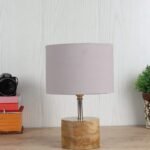 Wood Table lamp with Grey Cotton Shade