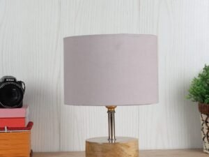 Wood Table lamp with Grey Cotton Shade