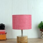 Wood Table lamp with Pink Jute Shade