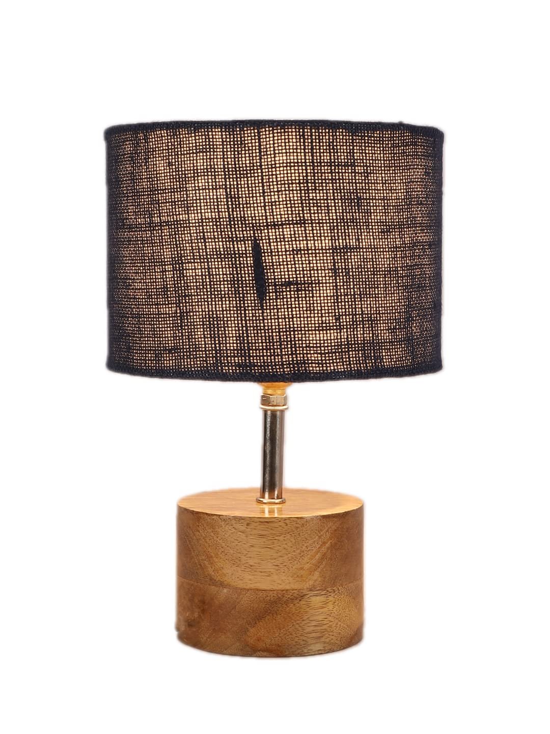 Wood Table lamp with Blue Jute Shade
