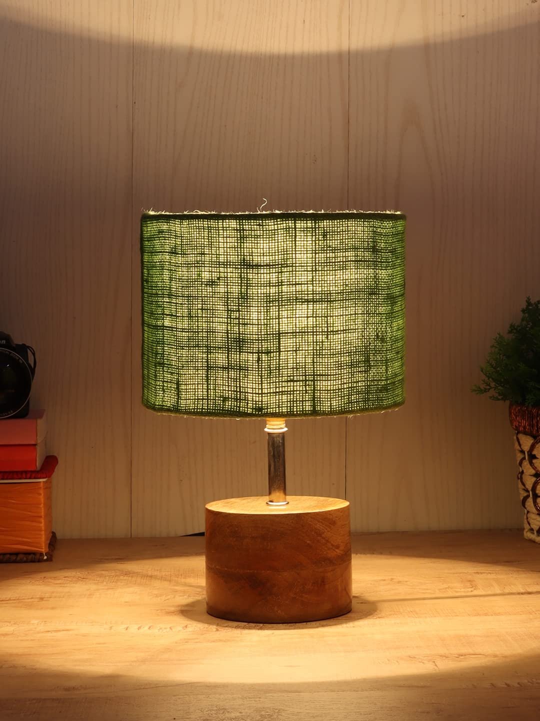 Wood Table lamp with Green Jute Shade