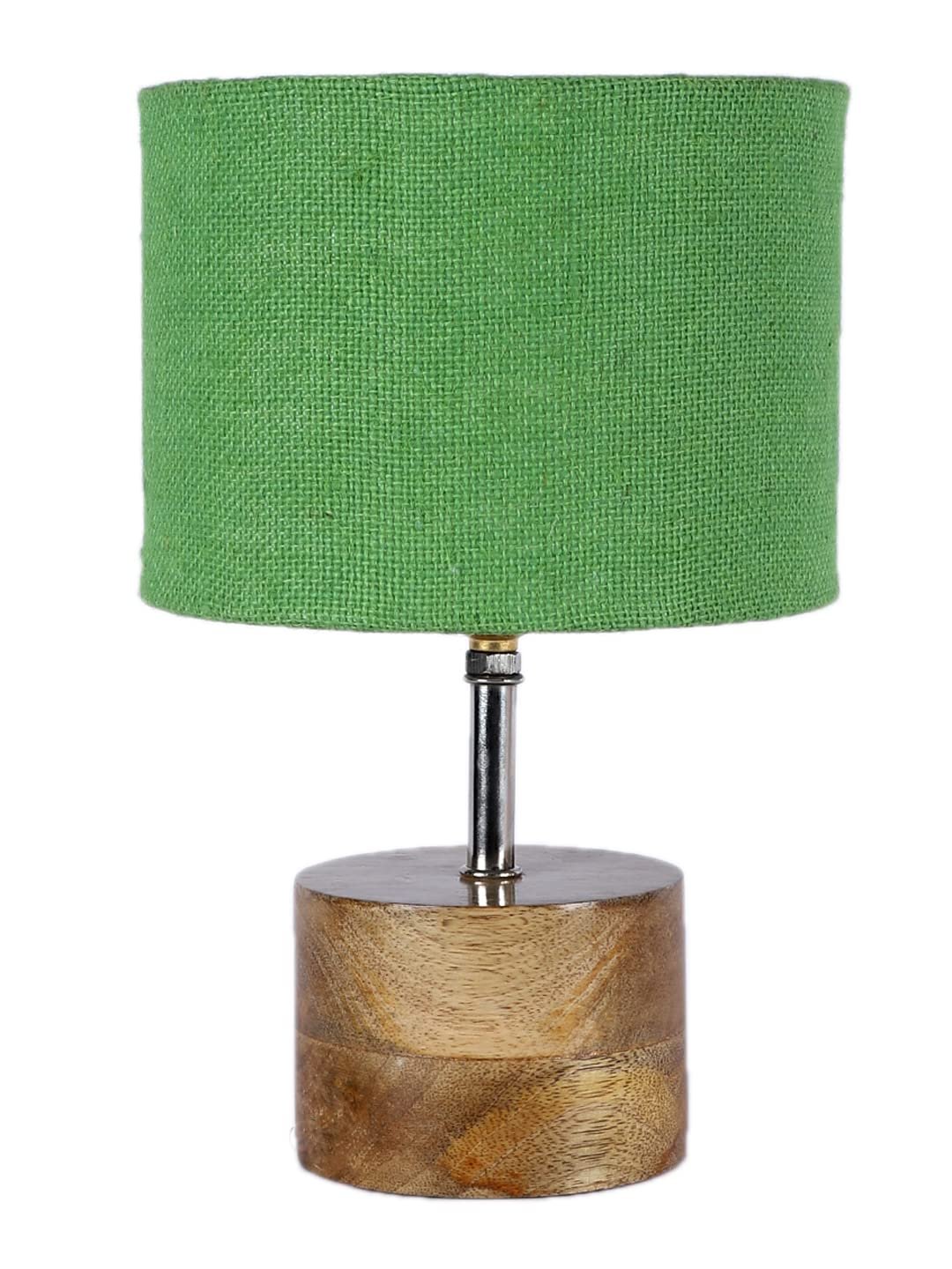 Wood Table lamp with Green Jute Shade