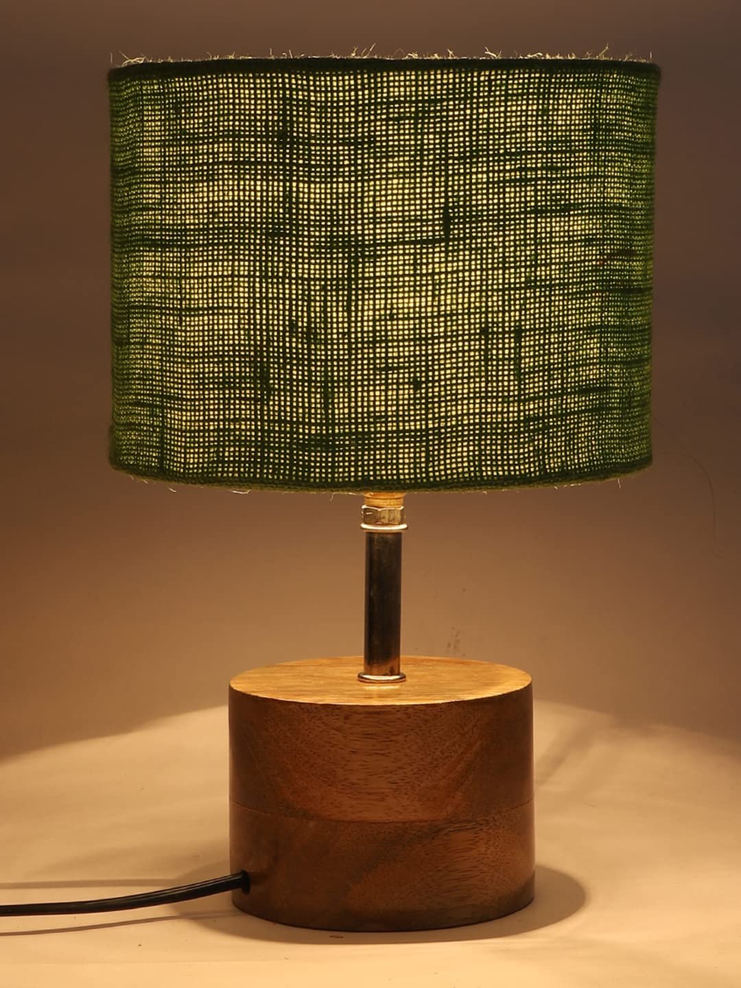 Wood Table lamp with Green Jute Shade