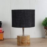 Wood Table lamp with Black Jute Shade