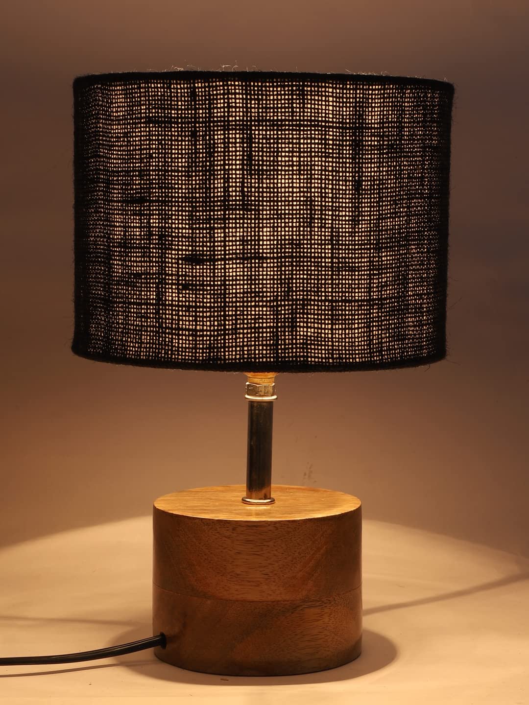 Wood Table lamp with Black Jute Shade