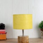 Wood Table lamp with Yellow Jute Shade