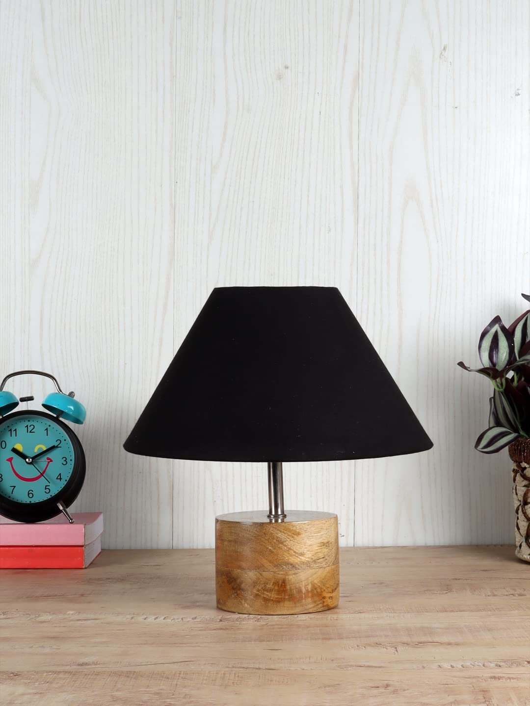 Wood Table lamp with Black Cotton Shade