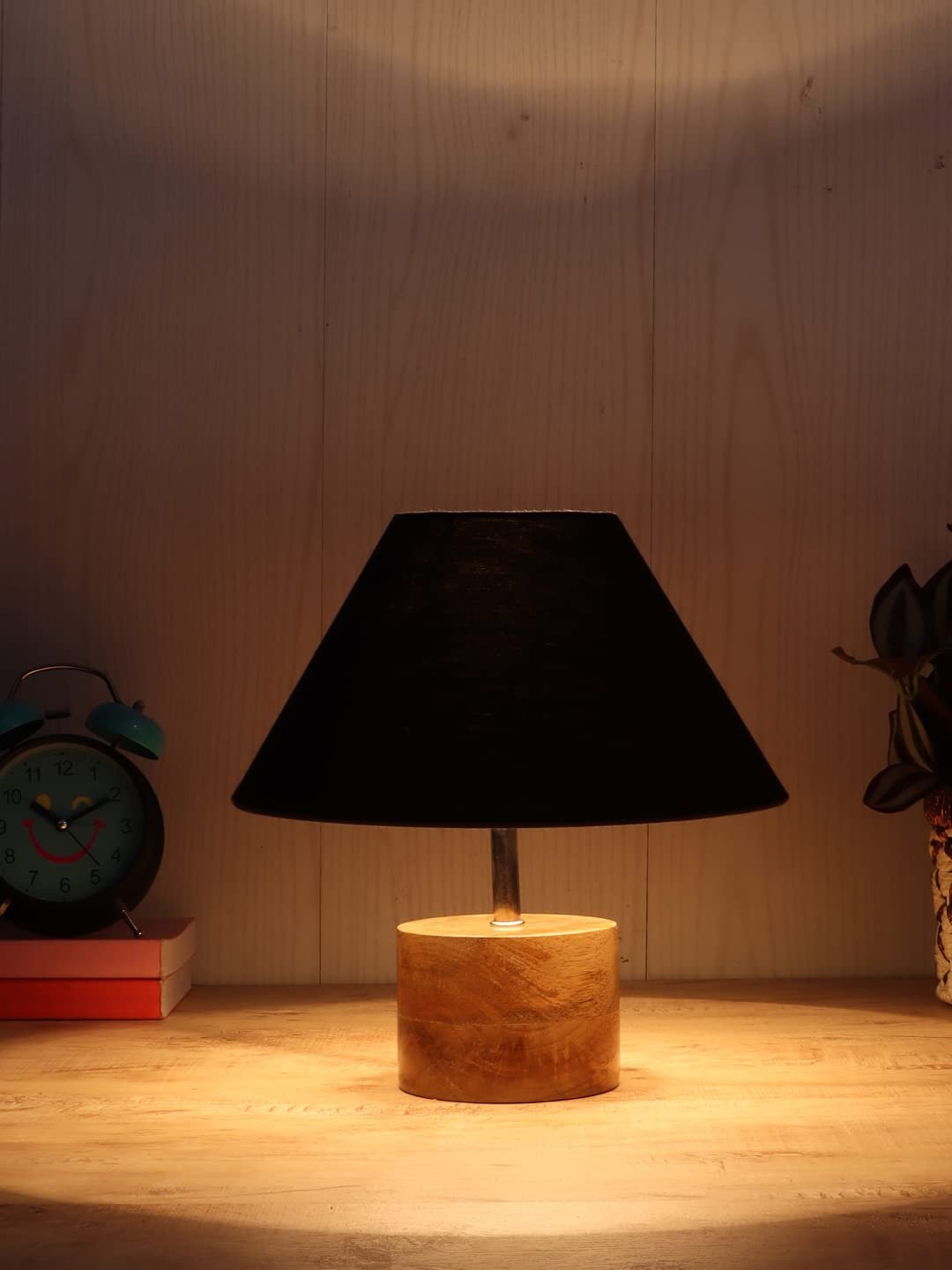 Wood Table lamp with Black Cotton Shade
