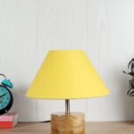 Wood Table lamp with Yellow Cotton Shade