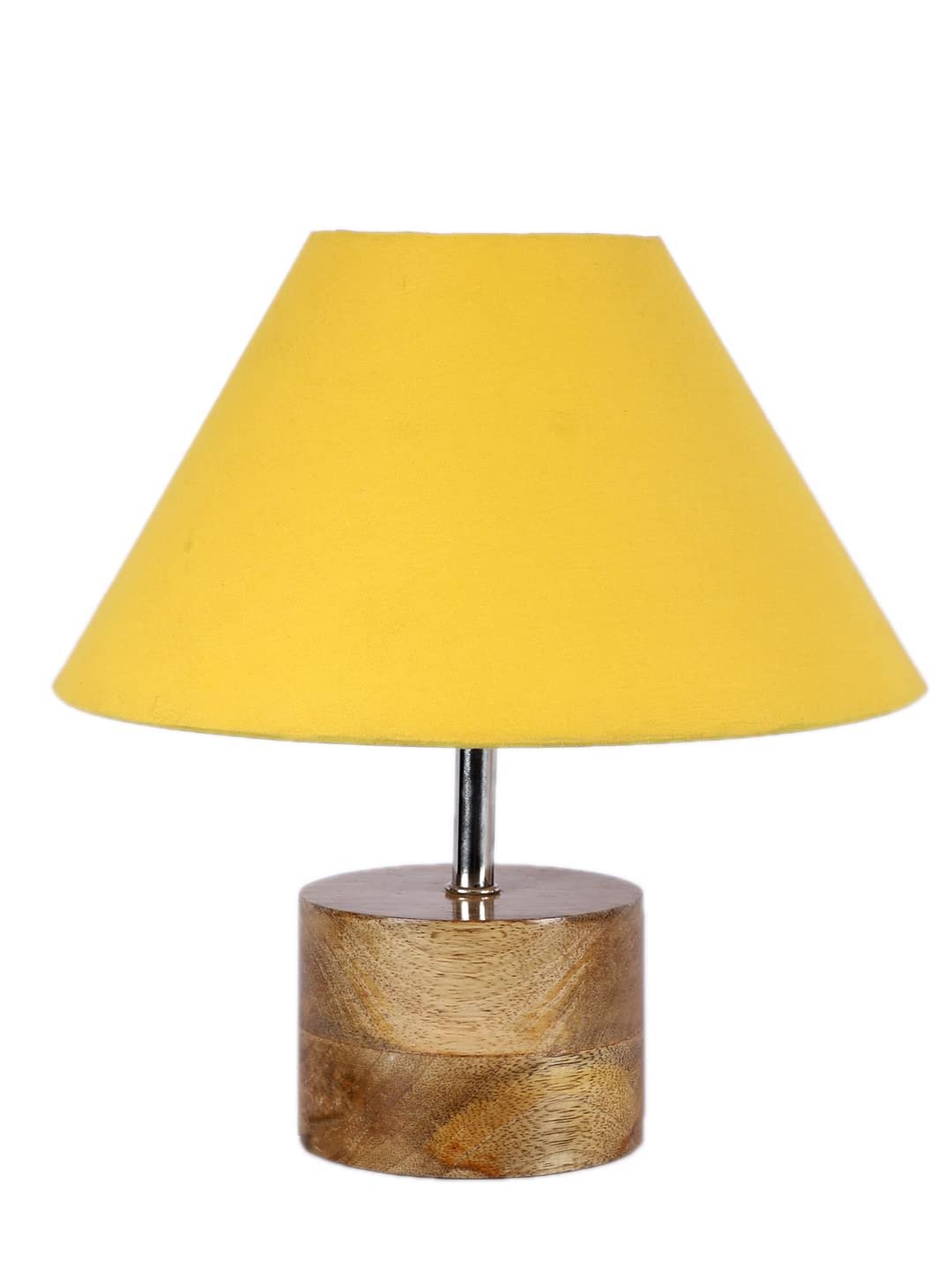 Wood Table lamp with Yellow Cotton Shade