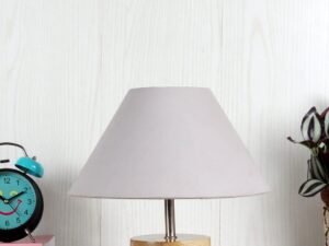 Wood Table lamp with Grey Cotton Shade