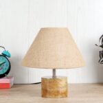 Wood Table lamp with Beige Jute Shade