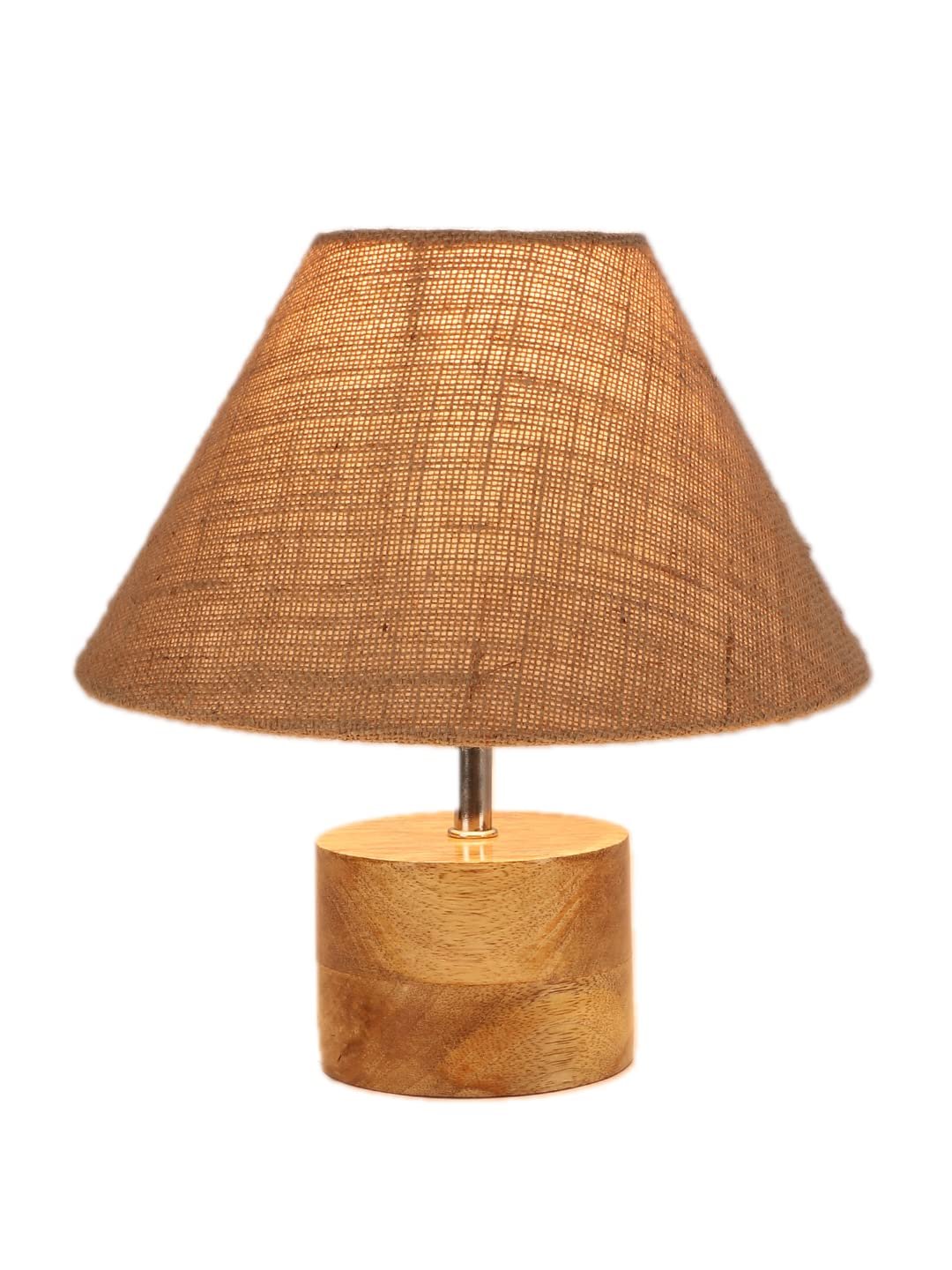 Wood Table lamp with Beige Jute Shade
