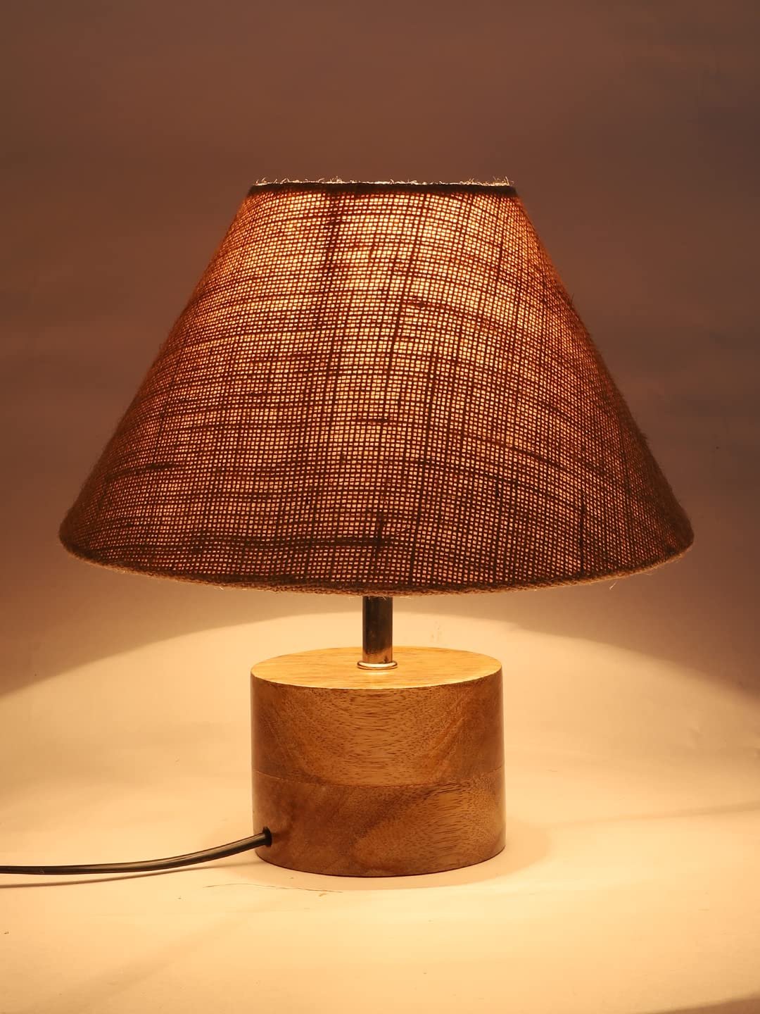 Wood Table lamp with Beige Jute Shade