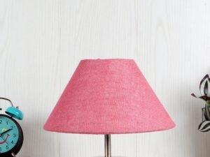 Wood Table lamp with Pink Jute Shade