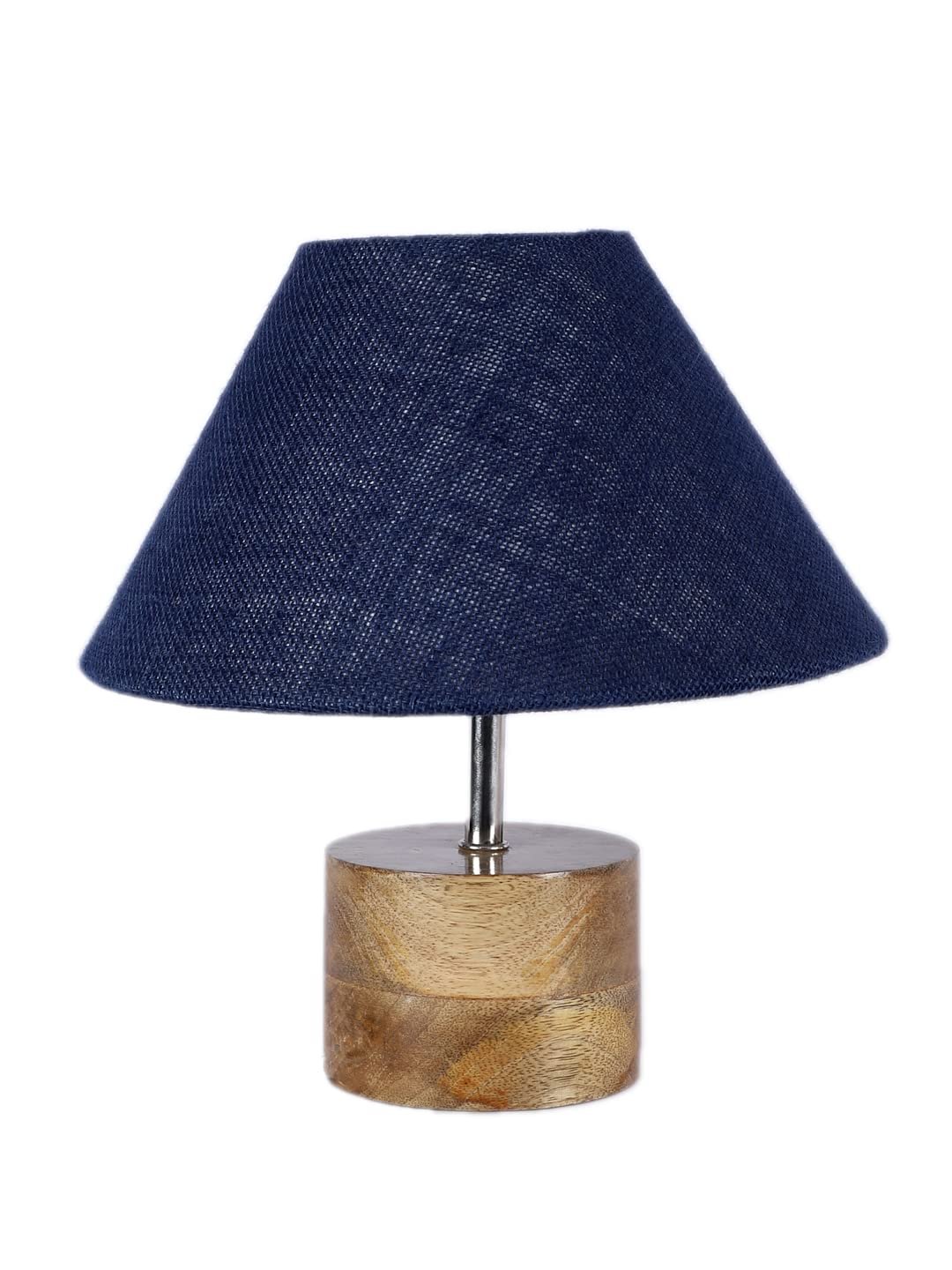 Wood Table lamp with Blue Jute Shade
